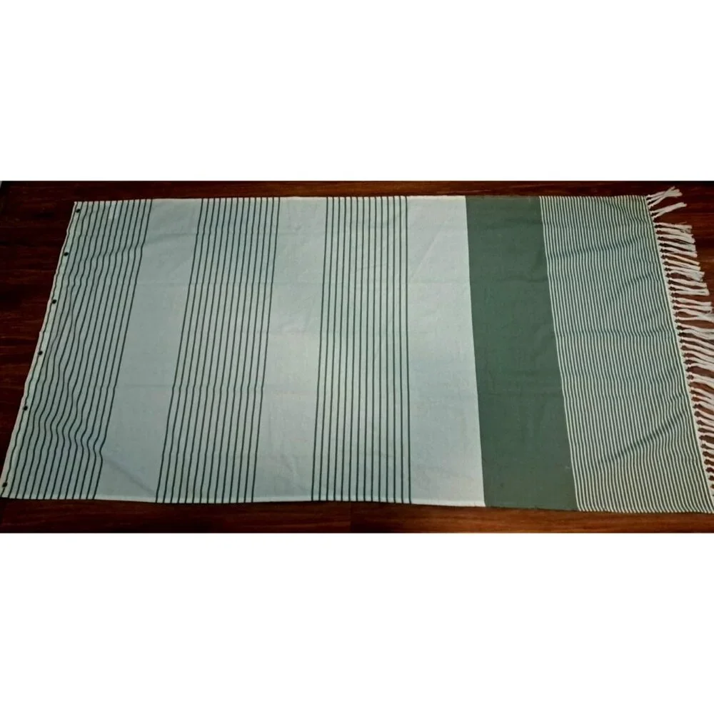 Fabric Curtain Green White Stripe W Tassels Shower Only Boho Cottage 36x72